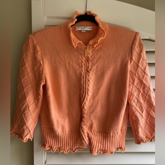 St. John Collection Orange Sherbet Knit Zip Up Cardigan Sweater | 4 - Picture 1 of 7